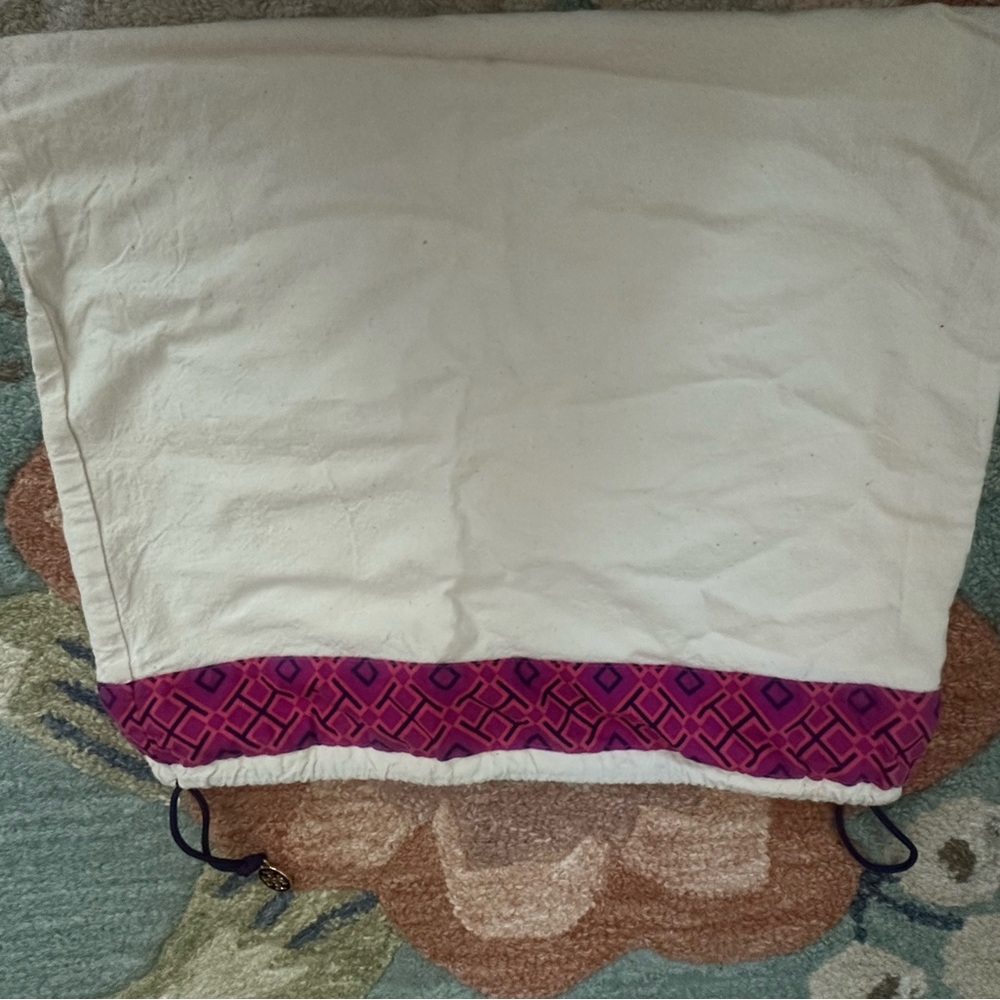 White and Purple Drawstring Tory Burch dust bag
